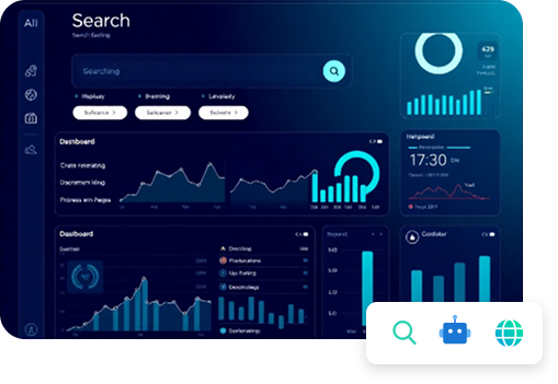 SearchShifter dashboard illustration showing GEO schema setup.